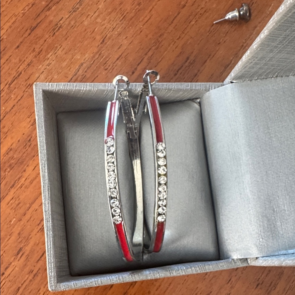 Elegant Red and Silver Hoop Earrings